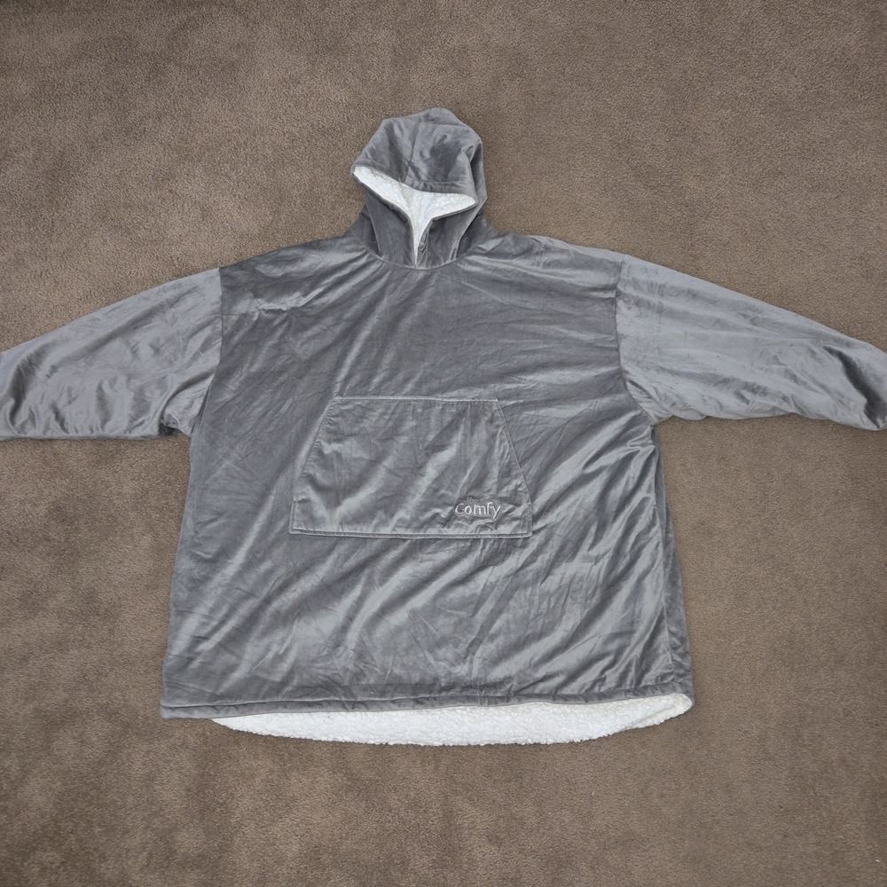 The Comfy- Oversized- Sherpa- Lined- Gray- Lounge- Hoodie- Wearable Blanket- OS